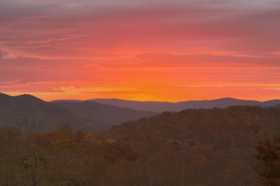 Ellett Valley during a sunset in peak fall foiliage.
